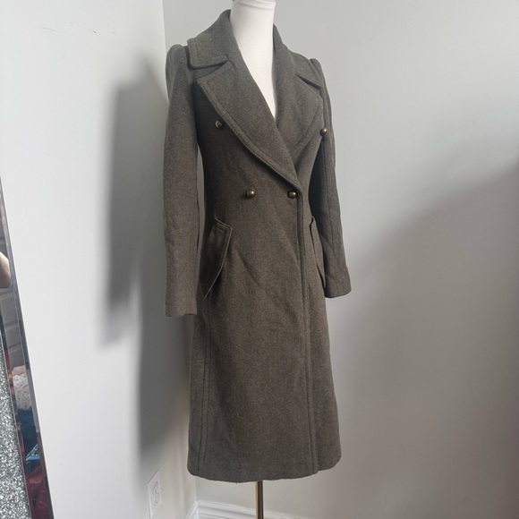 Club Monaco Wool Blend Military Coat | Olive Brown Tailored Longline Jacket XS - Picture 3 of 11